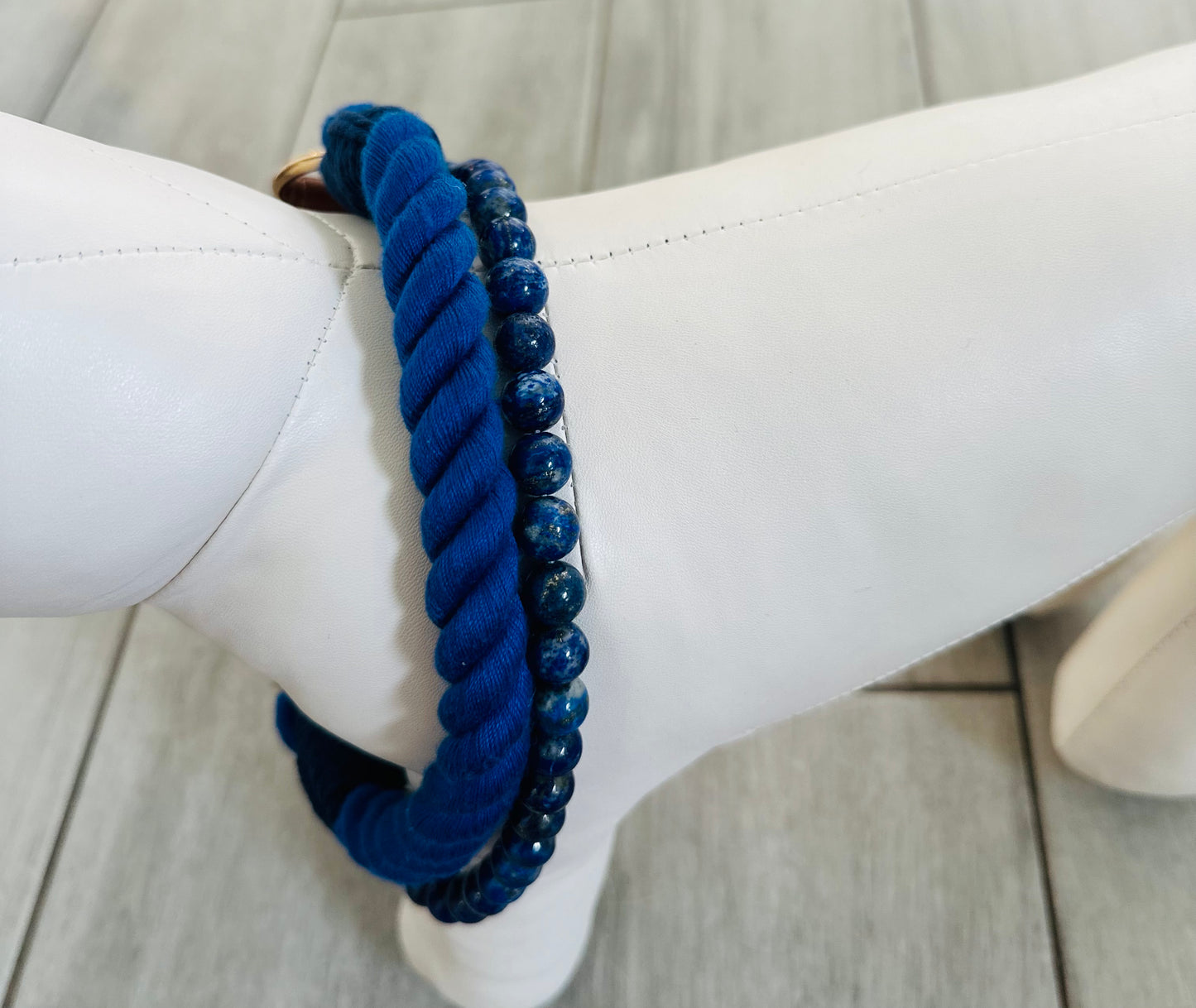 Lapis Lazuli beaded rope dog collar for intuition – Sacred Pup