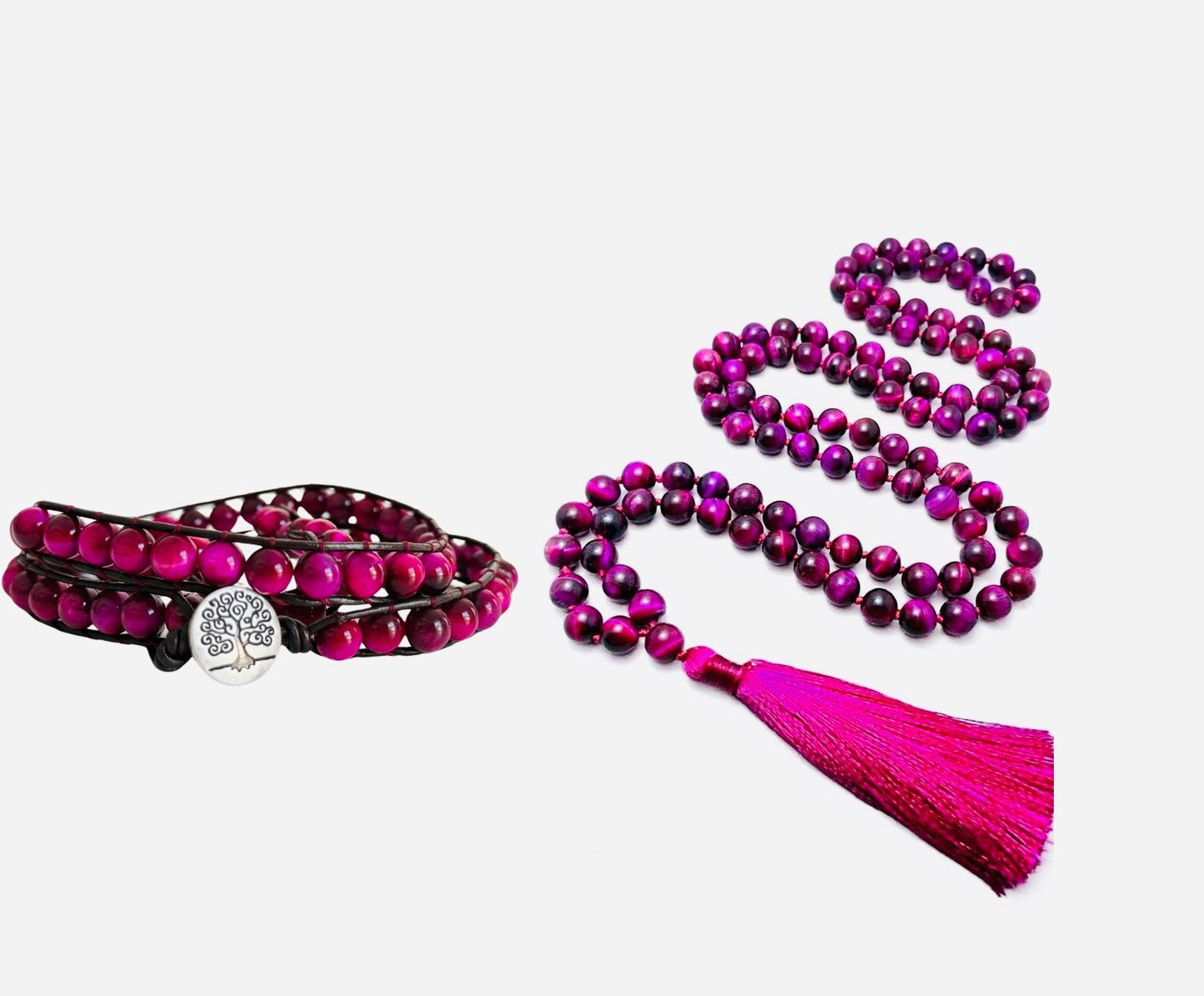 Pink Tiger's Eye Mala Necklace- Grounding, Love & Connection