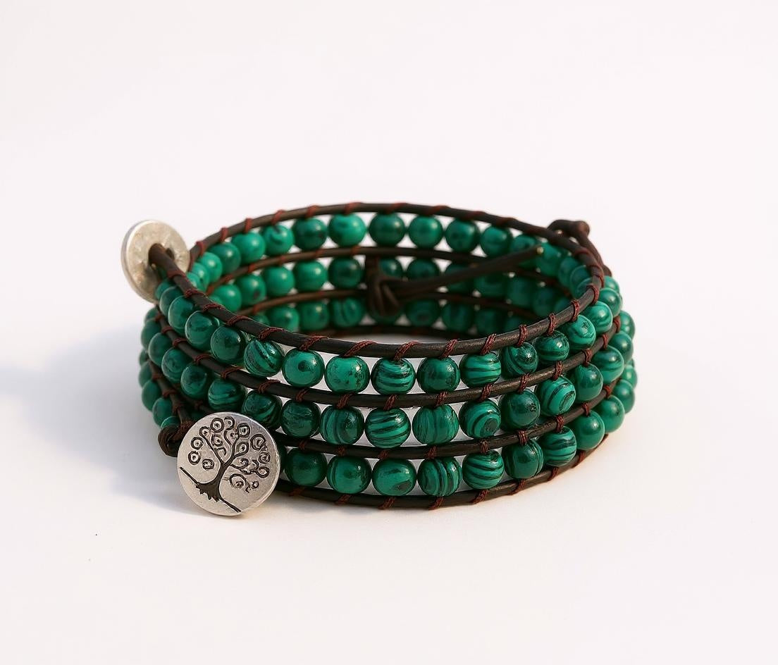 Malachite gemstone dog collar with Tree of Life charm – Sacred Pup