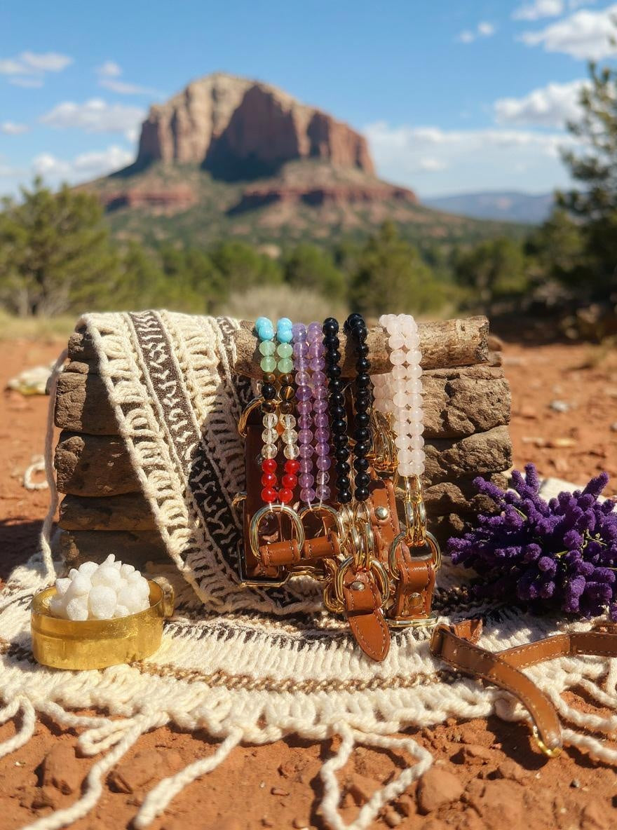 Amethyst crystal beaded handmade dog collar boho – Sacred Pup