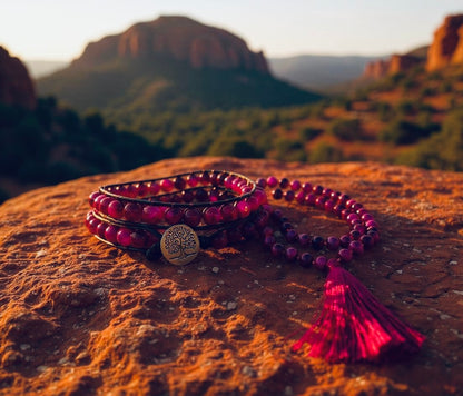 Pink Tiger's Eye Collar & Mala Set- Grounding, Love & Connection