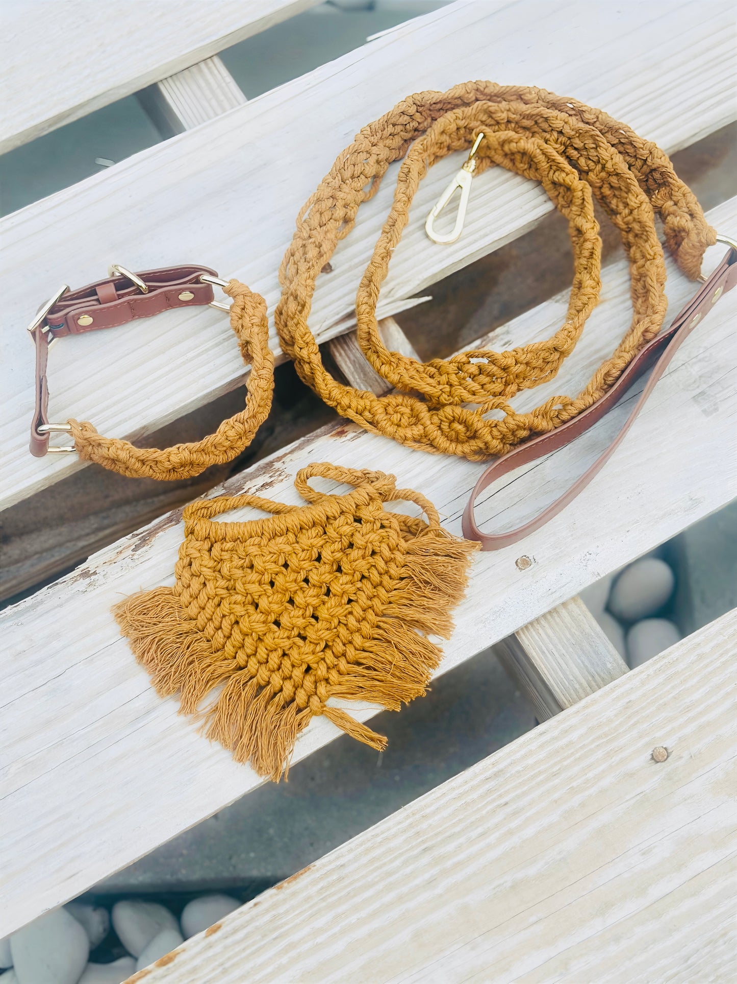 Brown handmade macrame dog bandana boho style – Sacred Pup