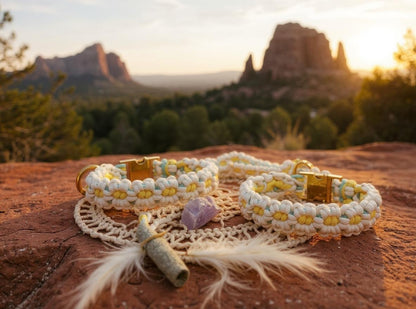 Sunshine Bloom handmade honey and sky macrame dog collar boho chic – Sacred Pup