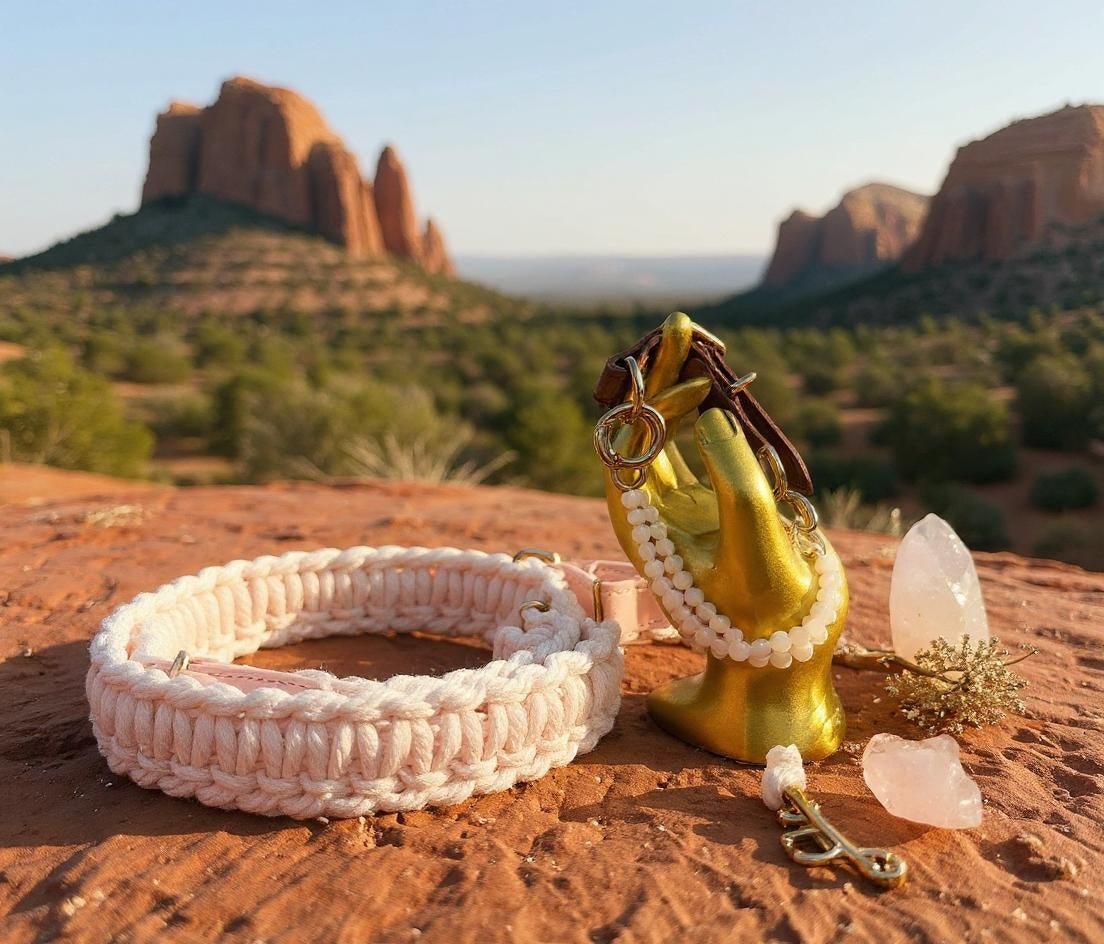 Serenity handmade blush and cream macrame dog collar boho chic – Sacred Pup