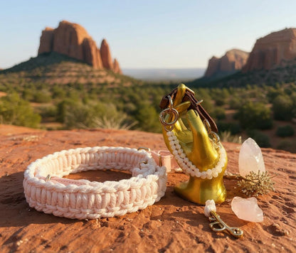 Serenity handmade blush and cream macrame dog collar boho chic – Sacred Pup