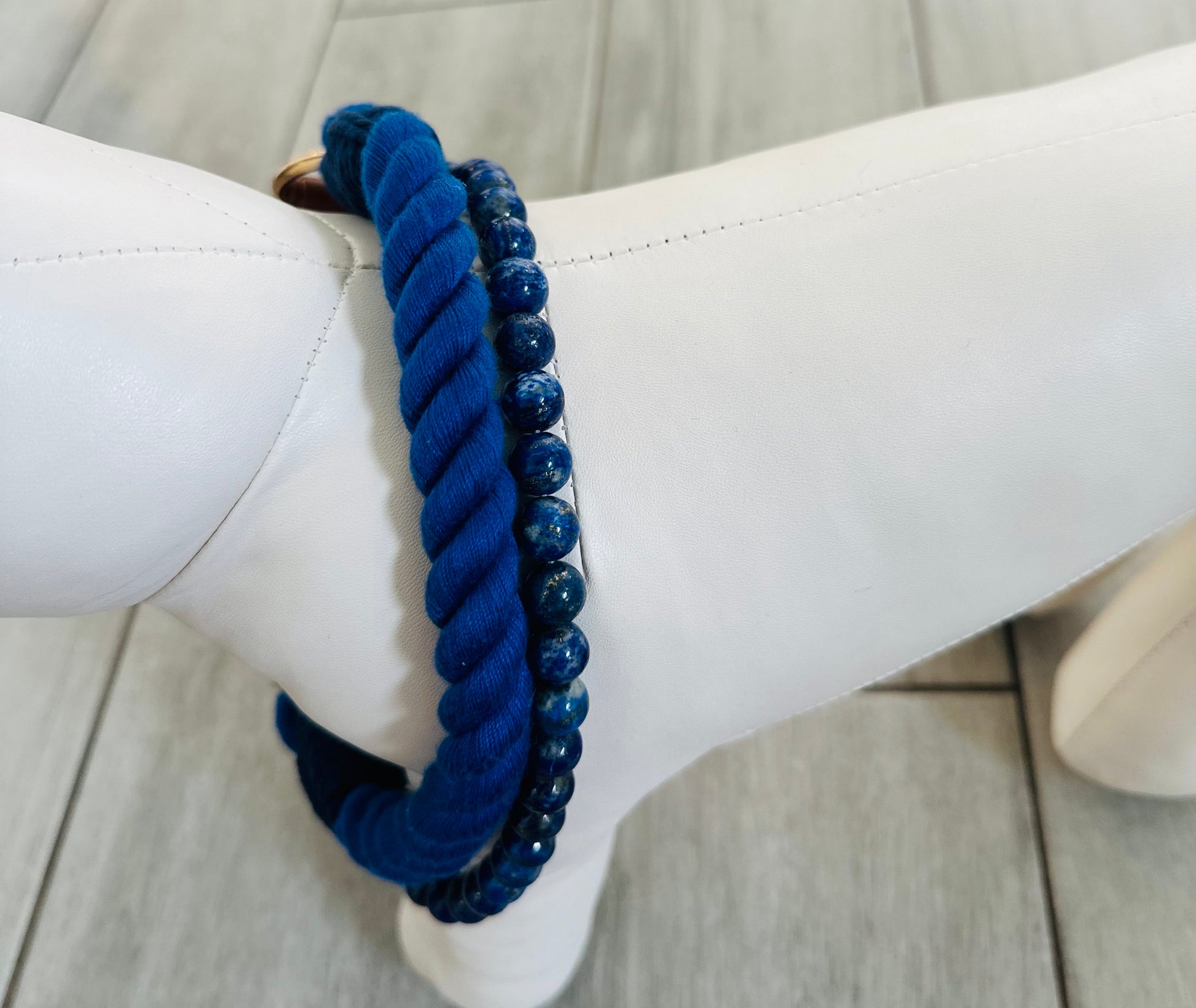 Lapis Lazuli beaded rope dog collar for intuition – Sacred Pup