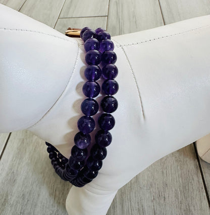 Amethyst crystal beaded handmade dog collar boho – Sacred Pup