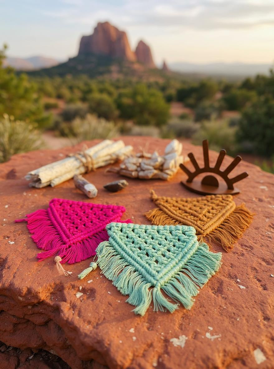 Rose red handmade macrame dog bandana boho pet accessory – Sacred Pup