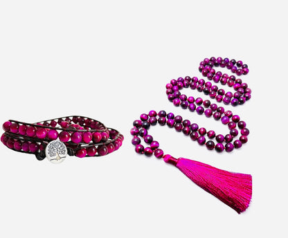 Pink Tiger's Eye Collar & Mala Set- Grounding, Love & Connection