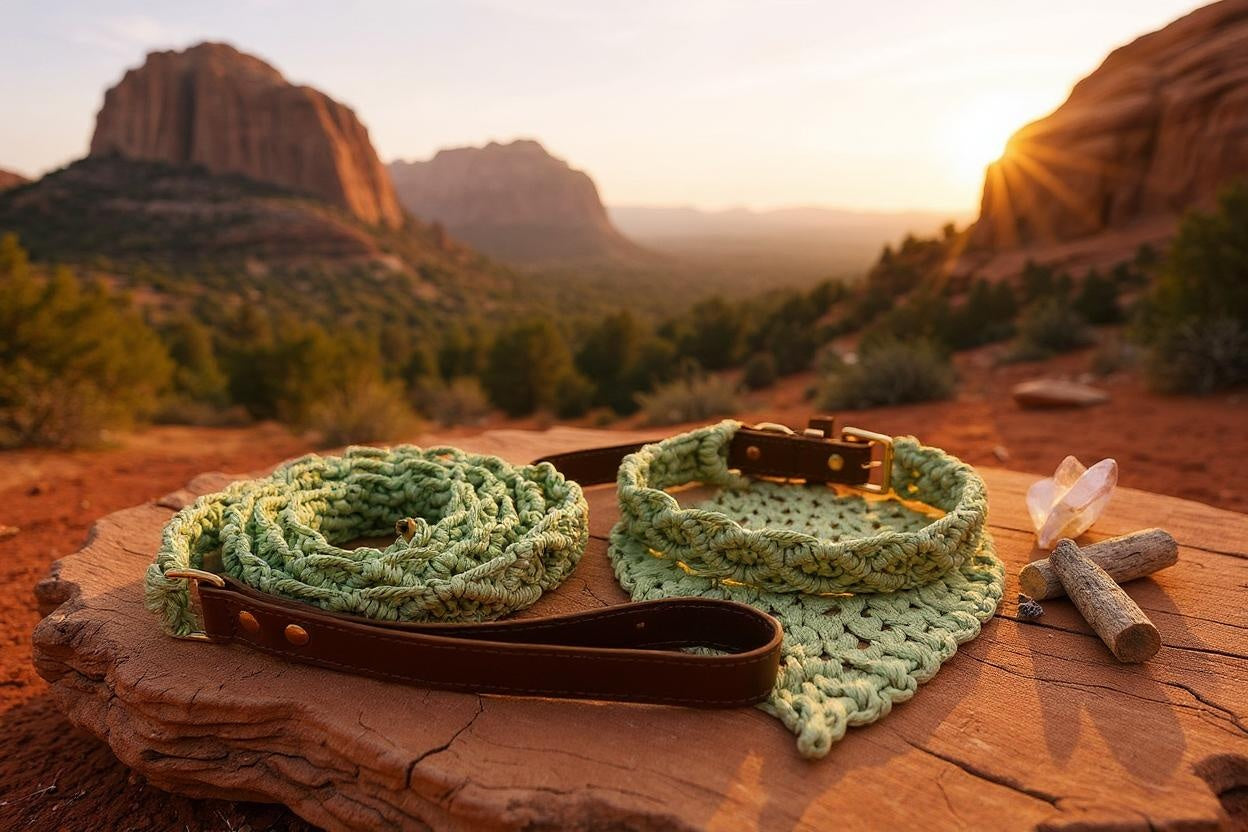 Sage earthy green handmade macrame dog collar boho accessory – Sacred Pup