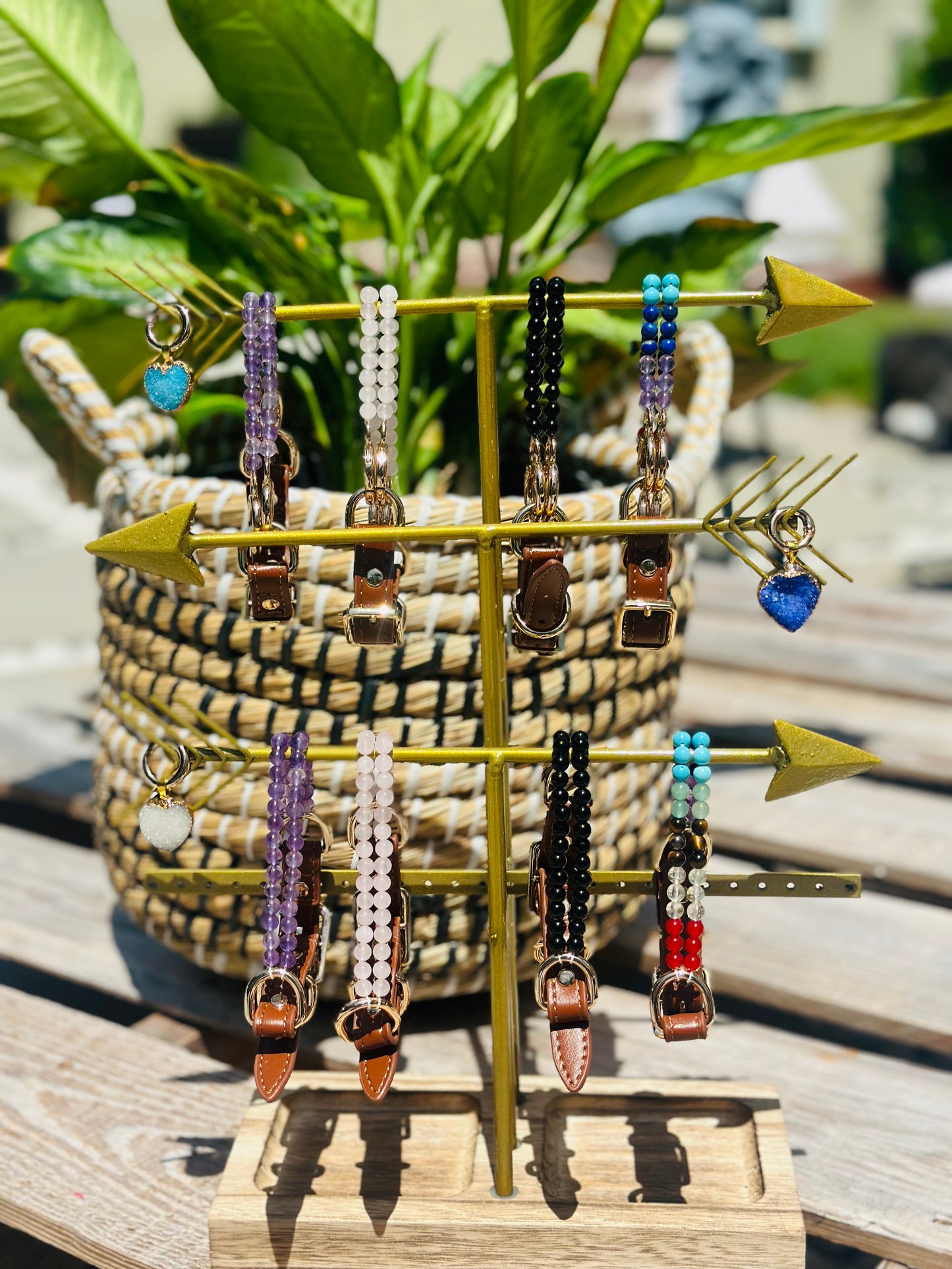 Black obsidian handmade crystal beaded dog collar grounding – Sacred Pup