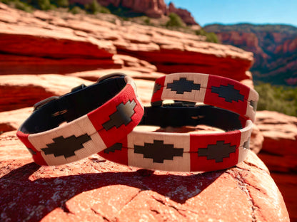 Pink & Red hand embroidered leather dog collar boho style - Sacred Pup