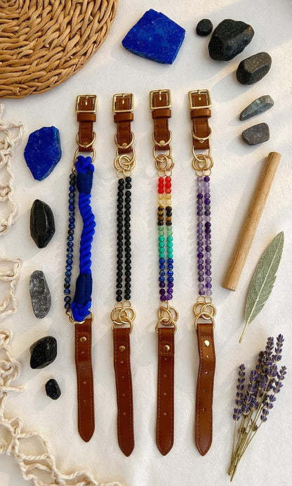 Amethyst crystal beaded handmade dog collar boho – Sacred Pup
