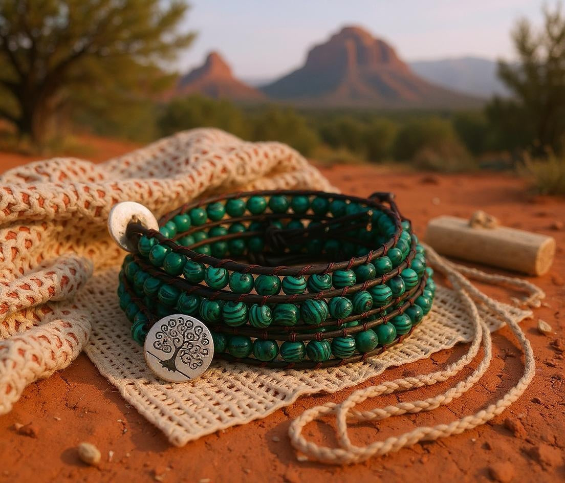 Malachite gemstone dog collar with Tree of Life charm – Sacred Pup