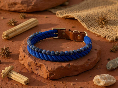 Lapis Lazuli beaded rope dog collar for intuition – Sacred Pup