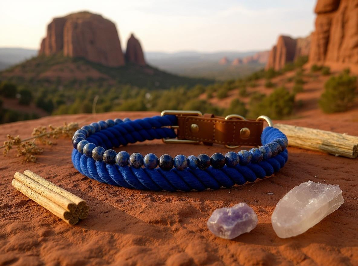Lapis Lazuli beaded rope dog collar for intuition – Sacred Pup