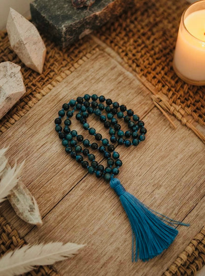 Blue Tiger's Eye Mala Necklace- Grounding, Protection & Connection