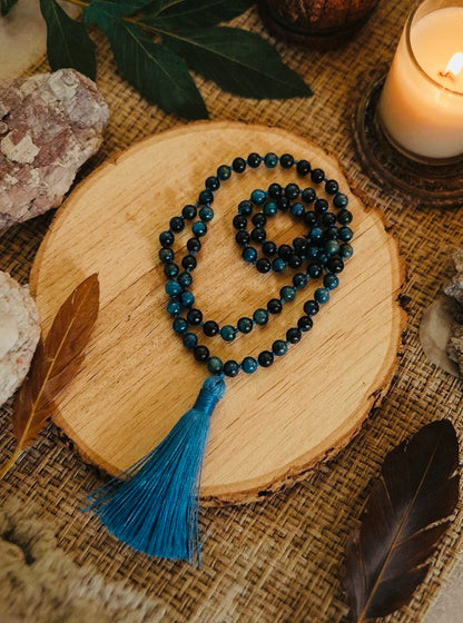 Blue Tiger's Eye Mala Necklace- Grounding, Protection & Connection