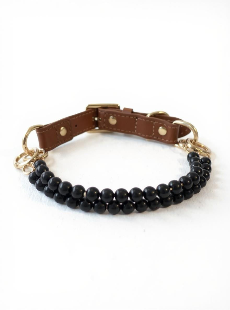 Black obsidian handmade crystal beaded dog collar grounding – Sacred Pup