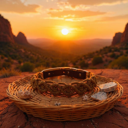 Rust orange handmade macrame dog collar boho style Sedona sunset – Sacred Pup