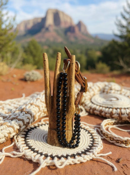Black obsidian handmade crystal beaded dog collar grounding – Sacred Pup