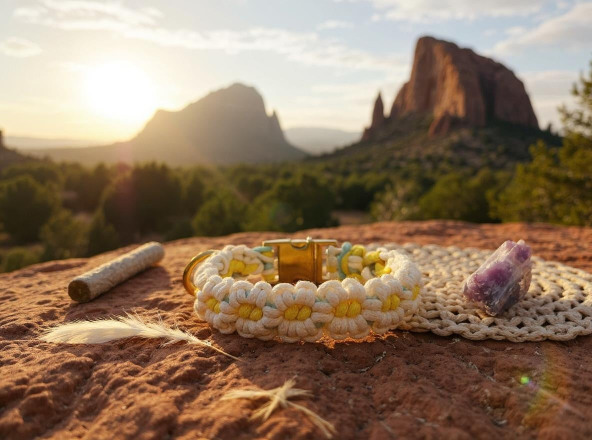Sunshine Bloom handmade honey and sky macrame dog collar boho chic – Sacred Pup