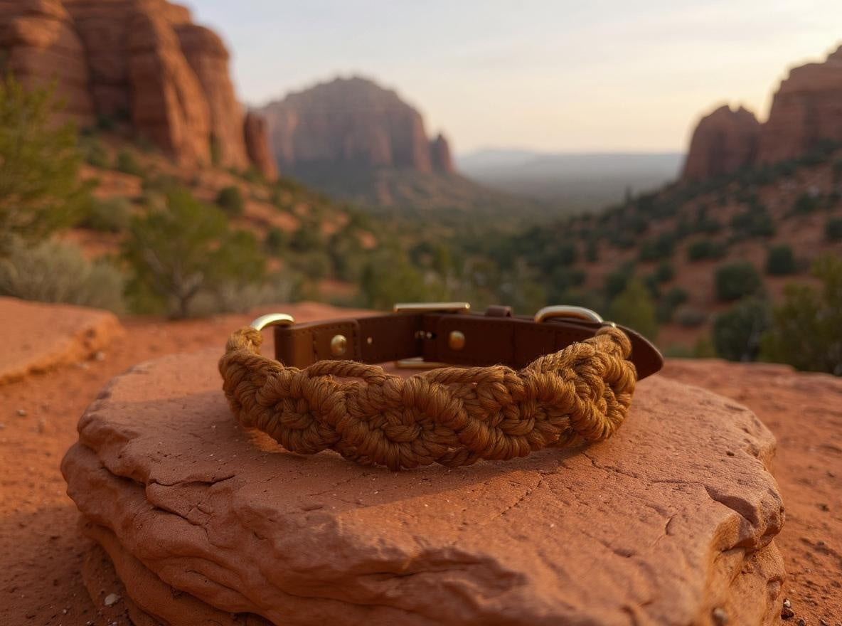 Rust orange handmade macrame dog collar boho style Sedona sunset – Sacred Pup