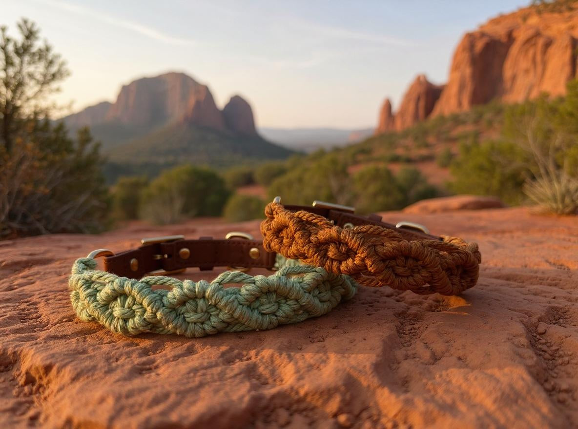 Sage earthy green handmade macrame dog collar boho accessory – Sacred Pup