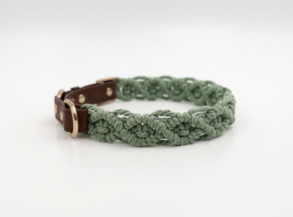 Sage earthy green handmade macrame dog collar boho accessory – Sacred Pup