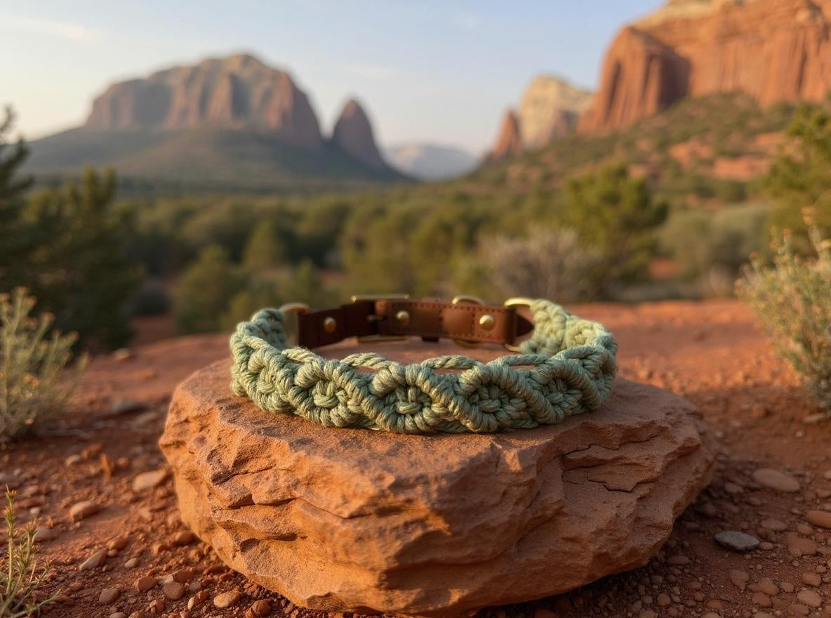 Sage earthy green handmade macrame dog collar boho accessory – Sacred Pup