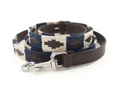 Navy & Cream hand embroidered leather dog collar boho style - Sacred Pup