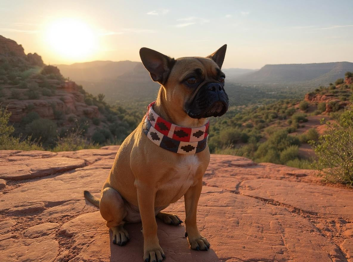 Pink & Red hand embroidered leather dog collar boho style - Sacred Pup