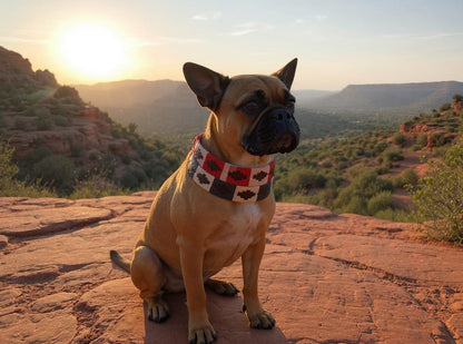 Pink & Red hand embroidered leather dog collar boho style - Sacred Pup