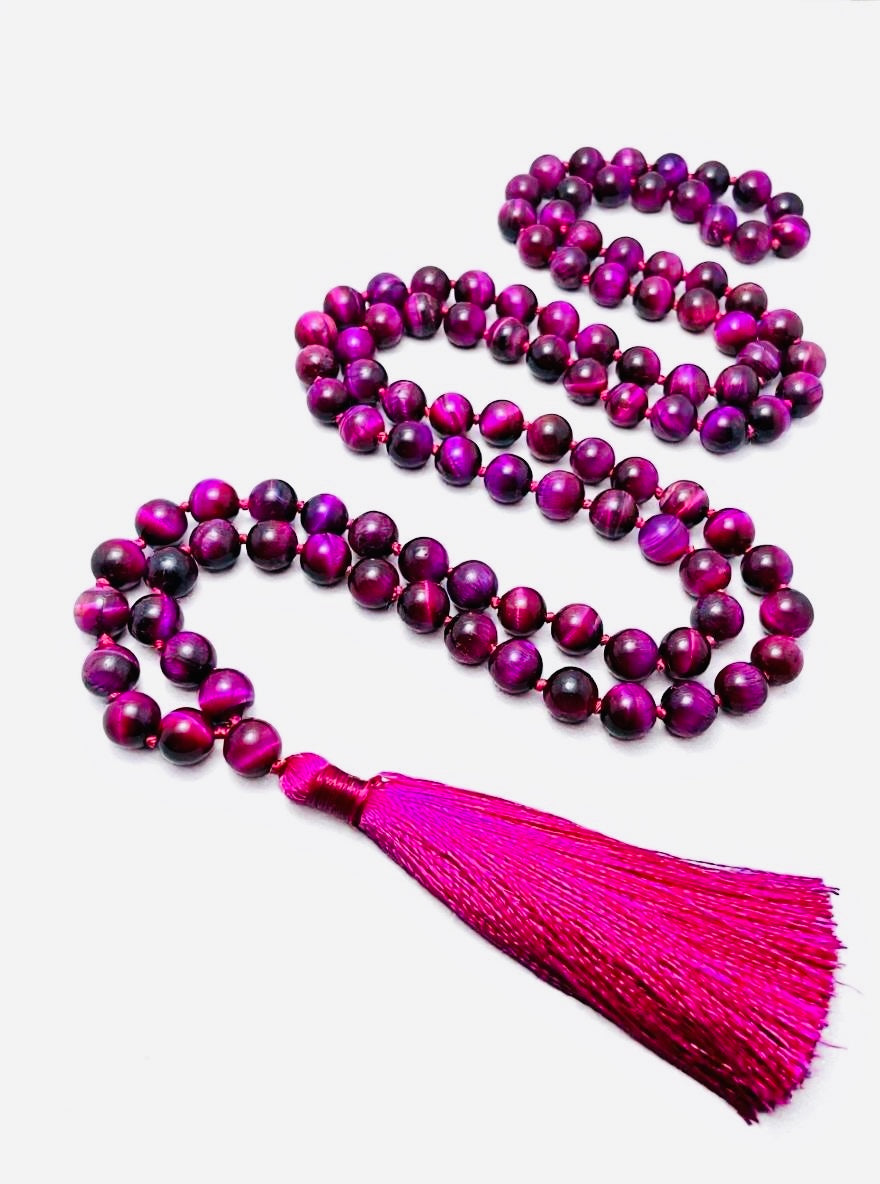 Pink Tiger's Eye Collar & Mala Set- Grounding, Love & Connection