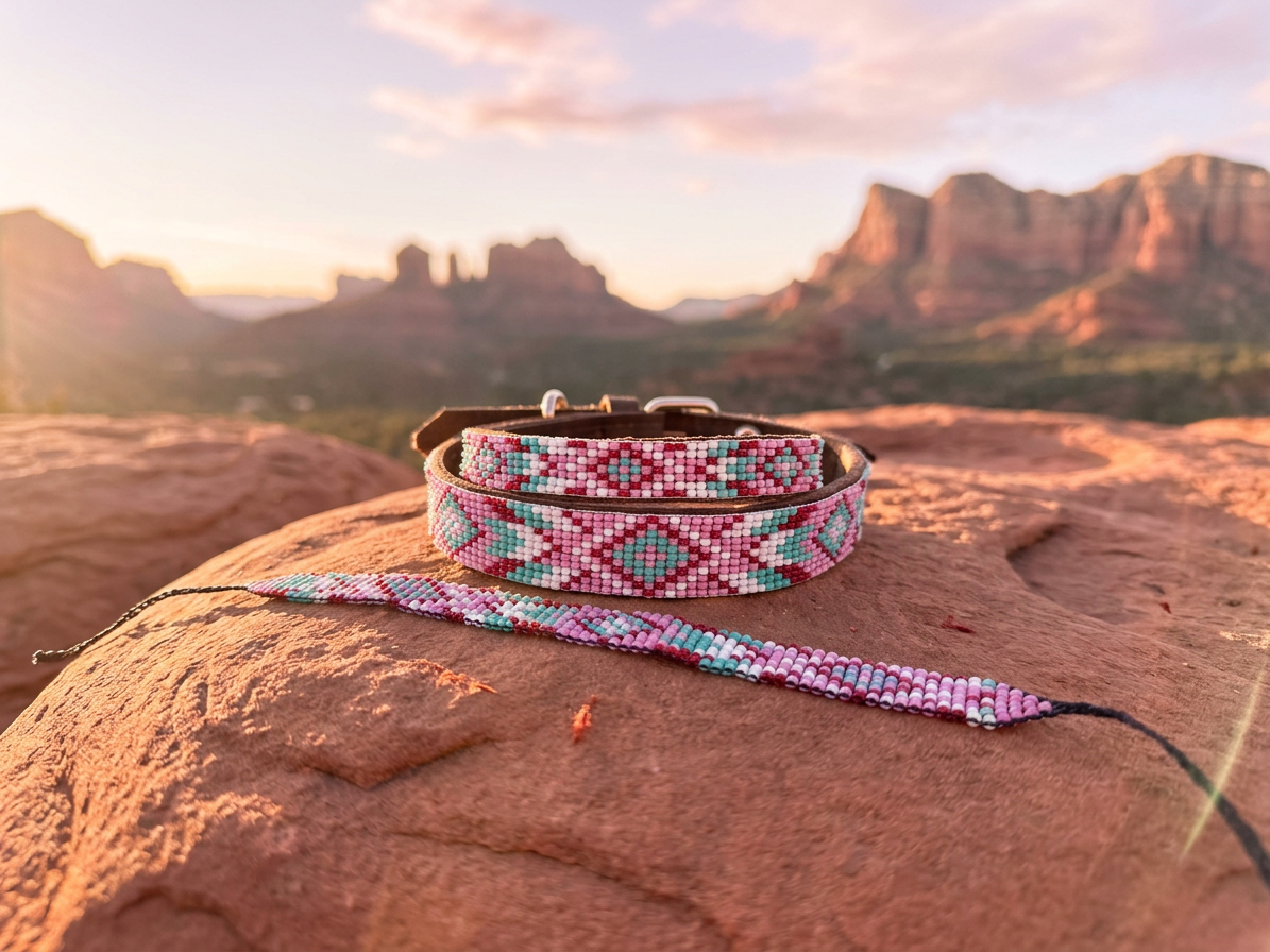 Vintage Bloom Soft Leather Beaded Dog Collar and Matching Bracelet