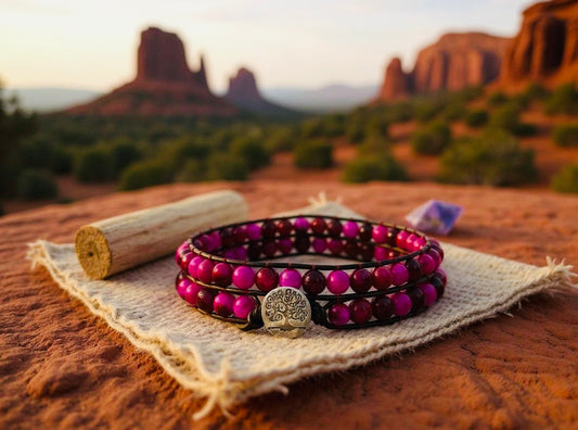 Pink Tiger's Eye Wrap Collar- Grounding, Love & Connection