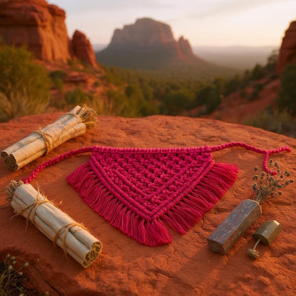 Rose red handmade macrame dog bandana boho pet accessory – Sacred Pup