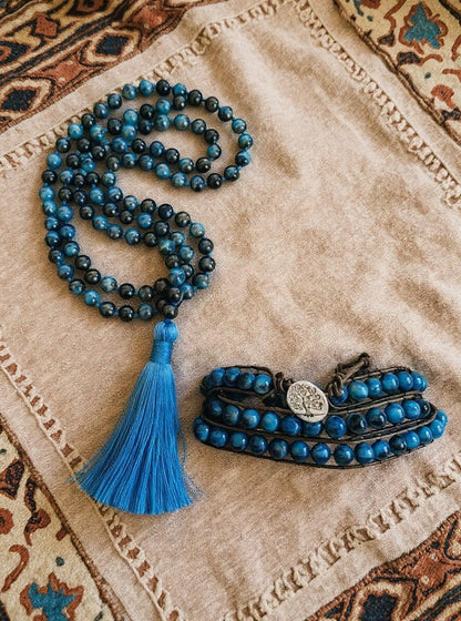 Blue Tiger's Eye Collar & Mala Set- Grounding, Protection & Connection