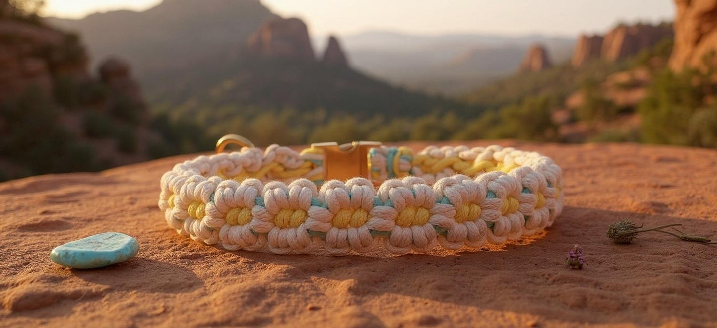 Sunshine Bloom handmade honey and sky macrame dog collar boho chic – Sacred Pup