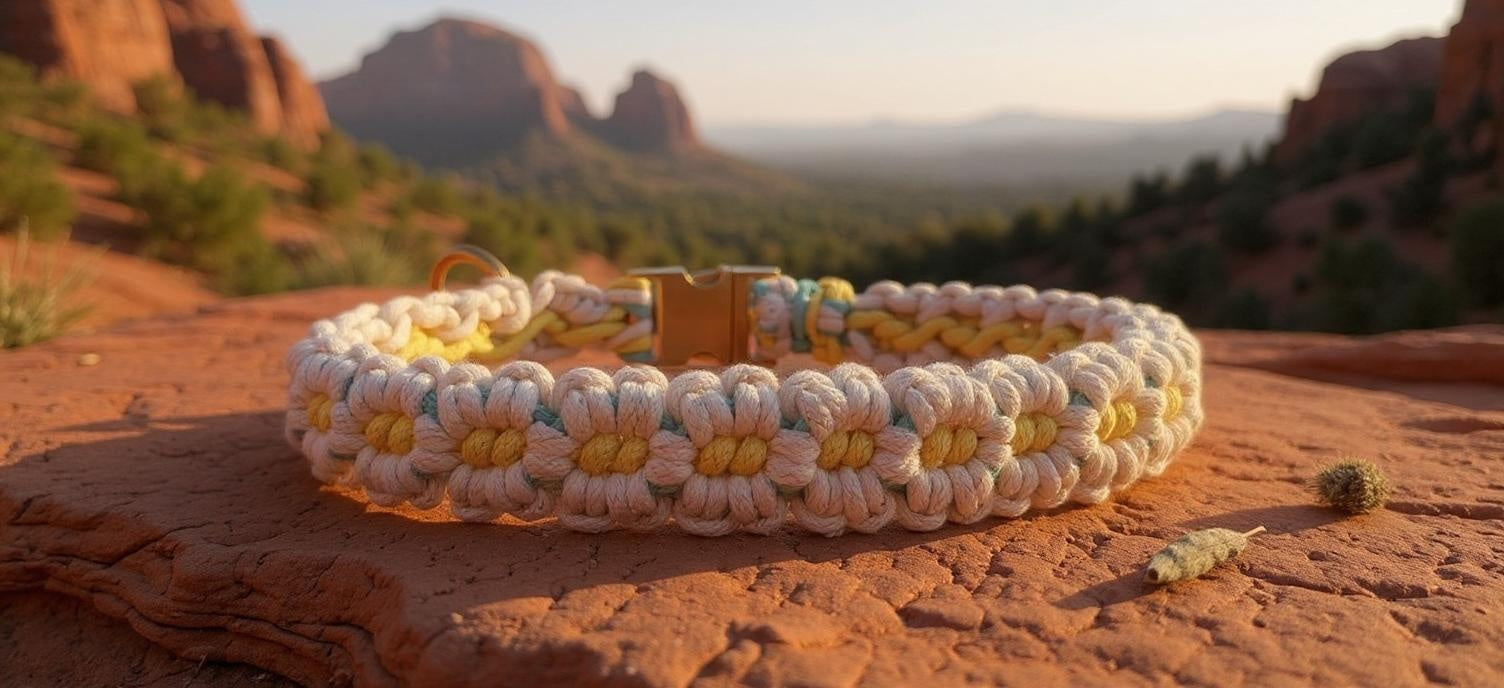 Sunshine Bloom handmade honey and sky macrame dog collar boho chic – Sacred Pup