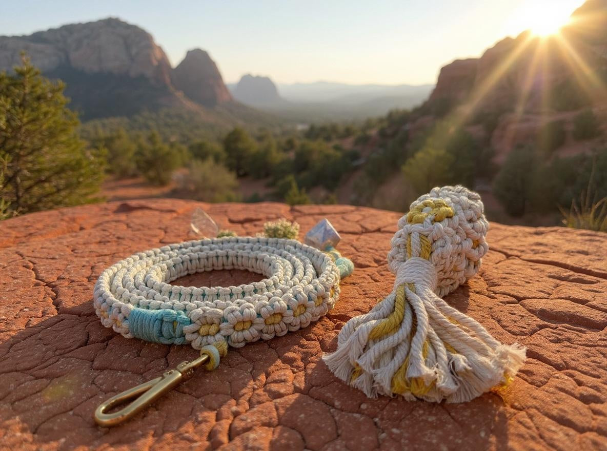 Honey and sky handmade macrame dog leash boho style – Sacred Pup